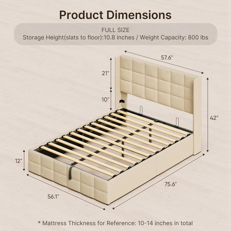 Lift up Storage Bed Frame, Upholstered Platform Bed Frame with Hydraulic Storage System and Headboard