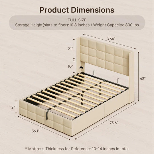 Lift up Storage Bed Frame, Upholstered Platform Bed Frame with Hydraulic Storage System and Headboard