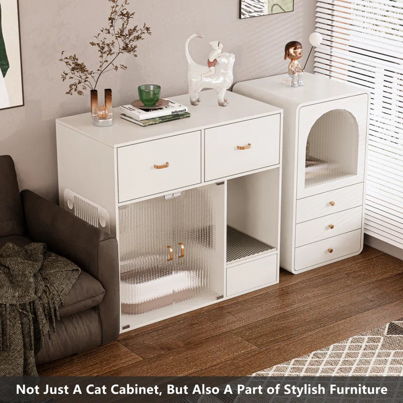 Tilesha Cat Litter Box Enclosure, 37.4'' Furniture Style Hidden Litter Box Cat Cabinet with Storage for Large Cats