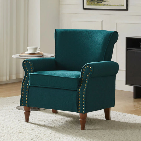Nyctelius Upholstered Comfy Accent Chair with Turned Wooden Legs and Nailhead Trim Set of 2 by