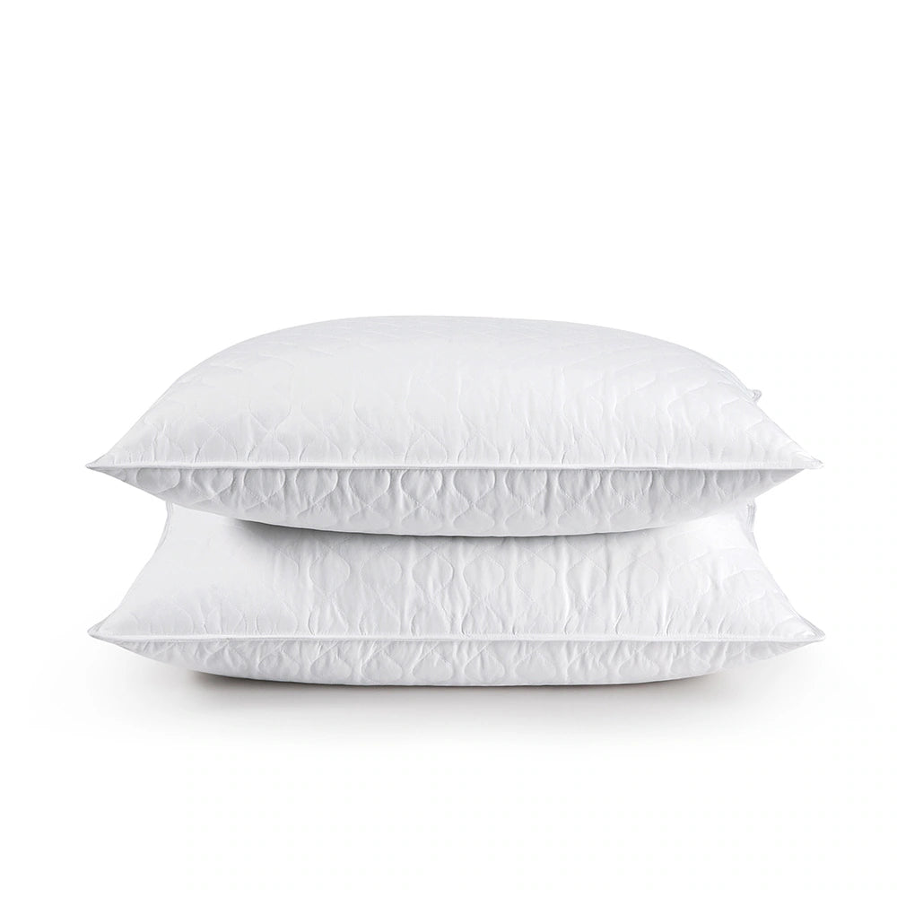 2 Pack Goose Feather down Pillows with Quilted Cotton Cover - White