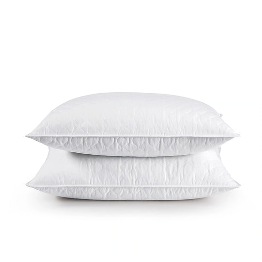 2 Pack Goose Feather down Pillows with Quilted Cotton Cover - White