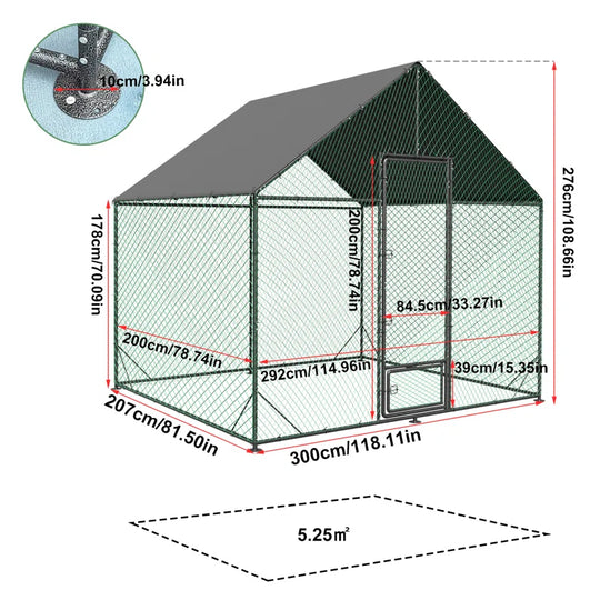 Upgraded Anti-Rust Metal Chicken Coop with Run Walkin Poultry Cage Habitat with Feeding Door, Waterproof and Snow /Rain Accumulation Prevent Cover for Backyard Farm Garden