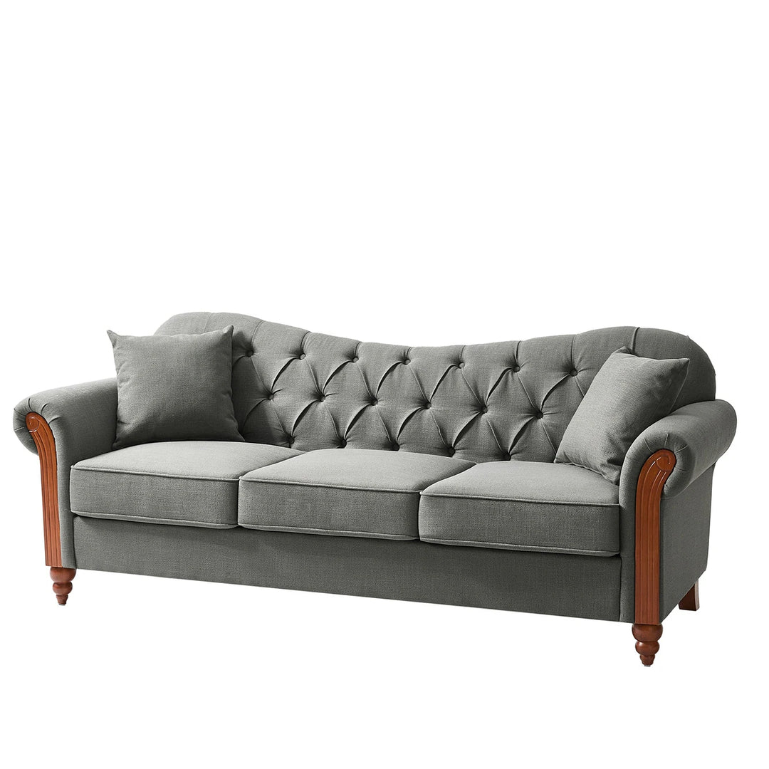 Mario Traditional 83"Wide Tufted Sofa with Solid Wood Legs and Pillows by