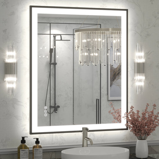 Extra Large Black Frame LED Bathroom Vanity Mirror with 3 Years Warranty and UL Certified