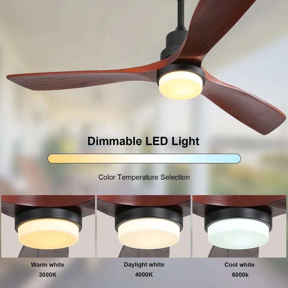 Sofucor 42"/48"/ 52"/60"Noiseless Walnut Wood Ceiling Fan with Remote Control, Integrated Light Optional