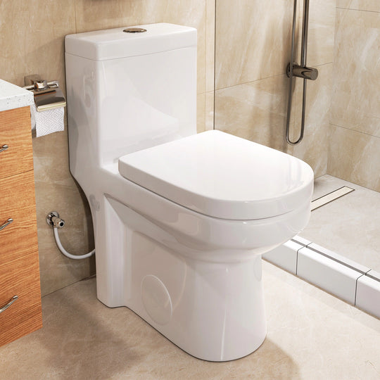 1 Piece Dual Flush Toilet White 0.8 1.28 GPF Seat Included 12 Inch Rough in - N/A
