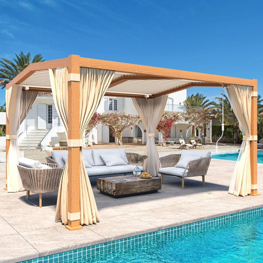 Outdoor Louvered Pergola Gazebo with Adjustable Aluminum Rainproof Roof and Pull-Down Screen