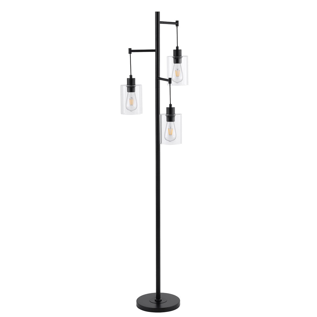 Getledel 69" Industrial 3-Light Tree Floor Lamp with Glass Shades