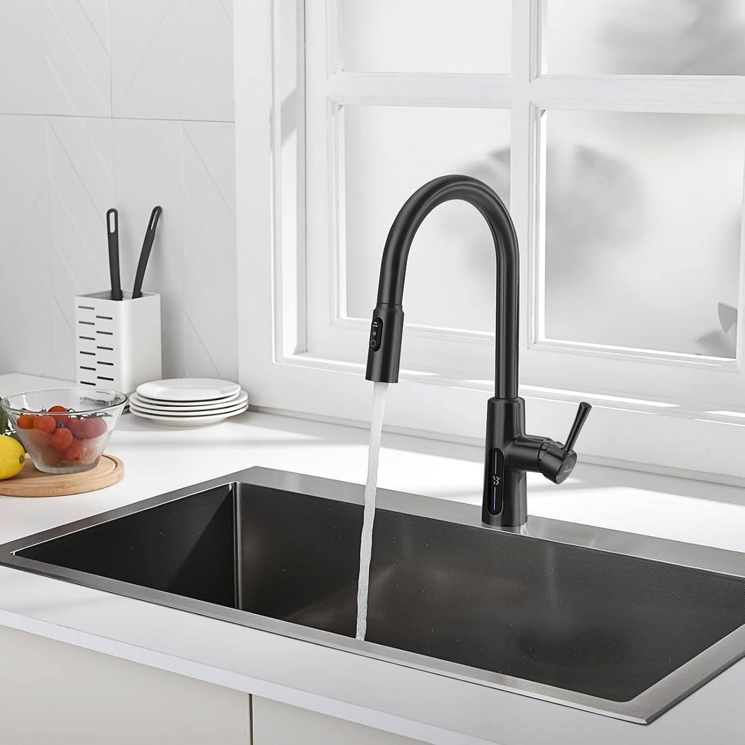 Pull-Down Kitchen Faucet with Temperature Display in Fahrenheit, 3 Water Outlet Modes, Faucet for Kitchen Sink, KF2501