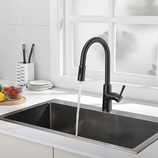 Pull-Down Kitchen Faucet with Temperature Display in Fahrenheit, 3 Water Outlet Modes, Faucet for Kitchen Sink, KF2501