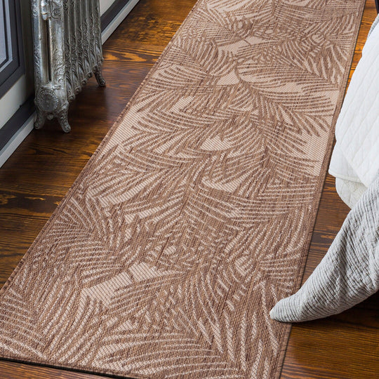 Contemporary Palm Leaf Textured Flat Weave Indoor/Outdoor Area Rug