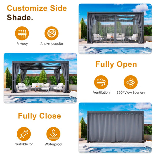 All Weather Pergola with Curtains & Netting, Dark Gray