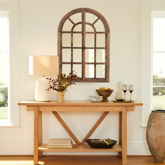 Rustic Wood Arched Window Wall Mirror - Distinctive Full Length Vanity Mirror