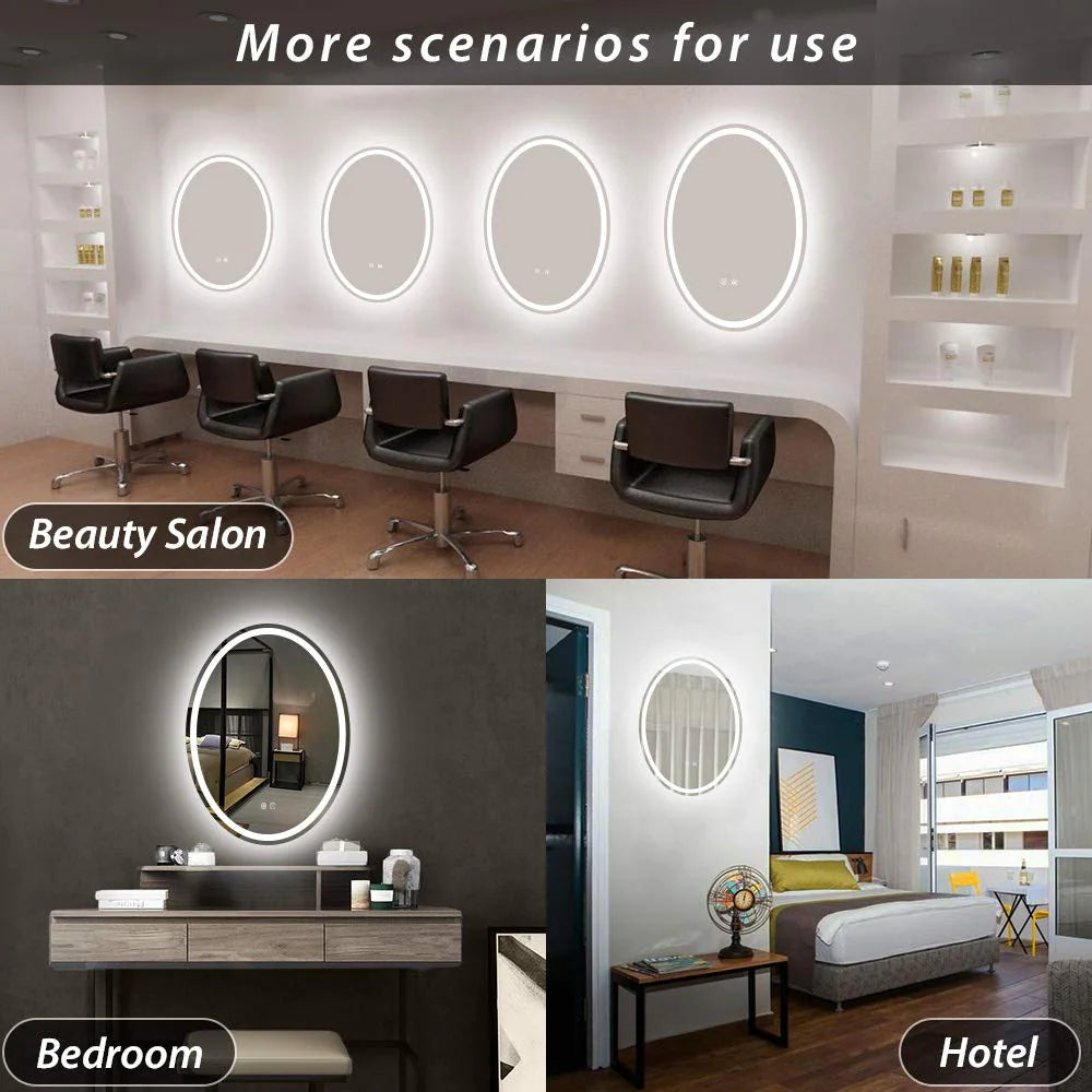 Super Bright Oval LED Lighted Anti-Fog Tempered Glass Bathroom Vanity Mirror with ETL and 3-Year Warranty