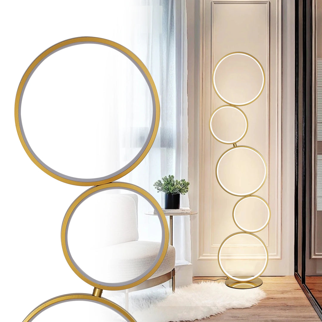 LED Modern Dimmable Floor Lamp, 3 Way Bright Corner Stand Lamp with 5-Ring for Living Room