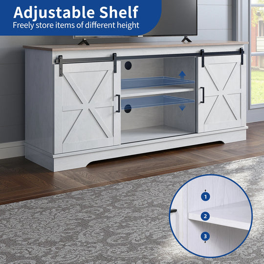 Farmhouse TV Stand with Barn Door Media Console Entertainment Center with Storage Cabinets