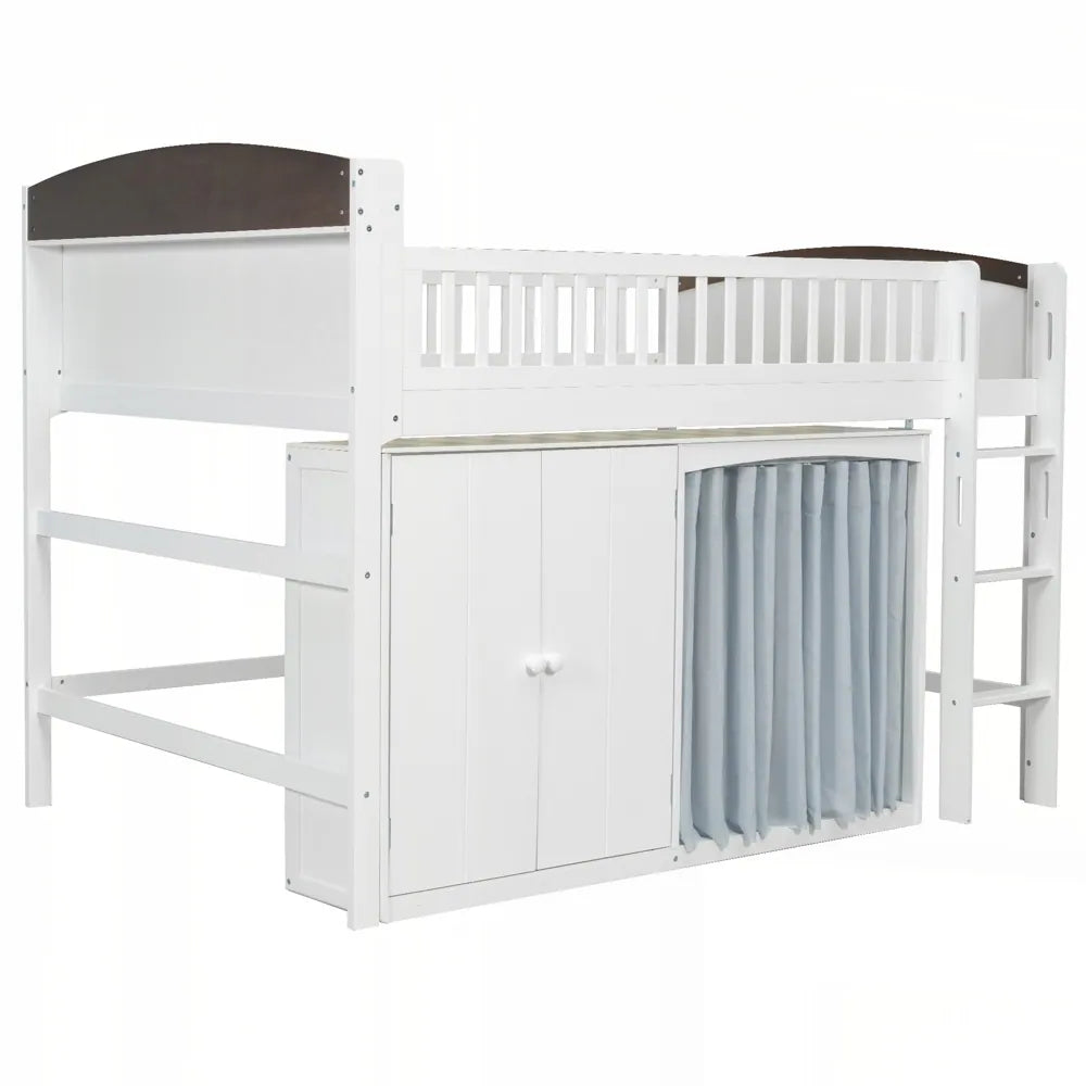 Loft Bed with Storage Cabinet and LED