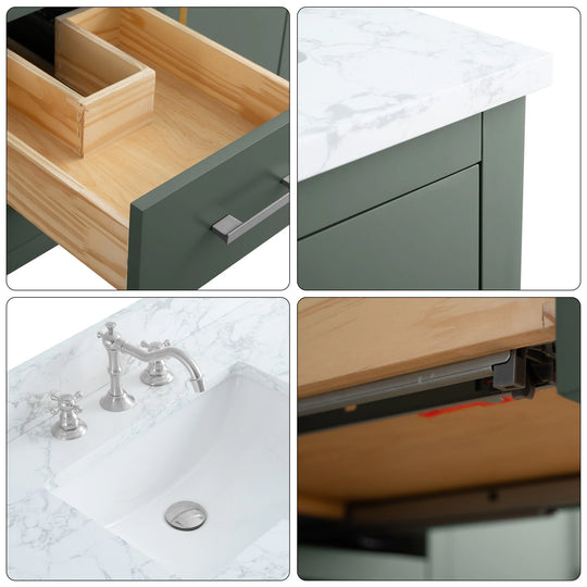72" Double Sink Bathroom Vanity Cabinet with Engineered Marble Top