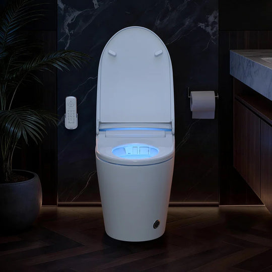 Smart Toilet with Tankless Bidet Wash, Auto Open Lid, 1.28 Gallons Auto Dual Flush, Heat Seat, Warm Wash/Dryer, Soft Closing, Remote Control