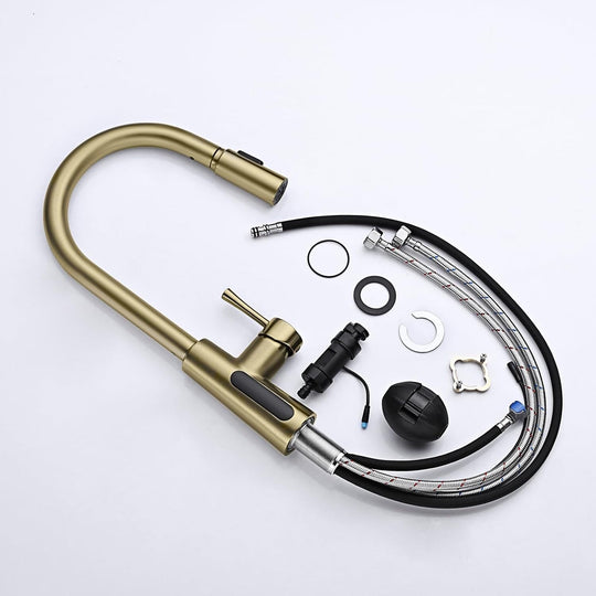 Pull-Down Kitchen Faucet with Temperature Display in Fahrenheit, 3 Water Outlet Modes, Faucet for Kitchen Sink, KF2501
