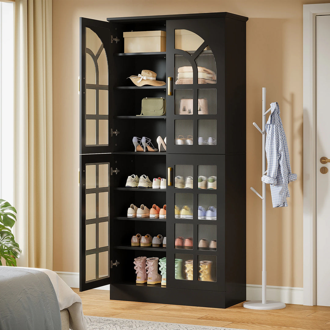 35 Pairs Tall Shoe Storage Cabinet with Doors, 8 Tiers Shoe Rack Organizer with LED Light and Adjustable Shelves for Entryway