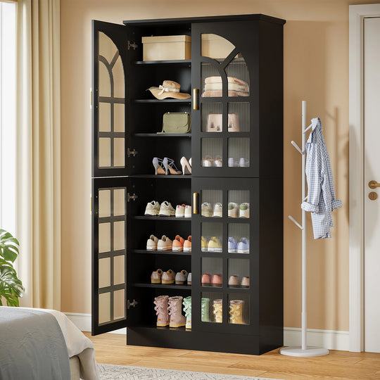 35 Pairs Tall Shoe Storage Cabinet with Doors, 8 Tiers Shoe Rack Organizer with LED Light and Adjustable Shelves for Entryway