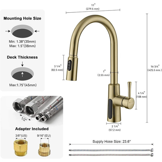 Pull-Down Kitchen Faucet with Temperature Display in Fahrenheit, 3 Water Outlet Modes, Faucet for Kitchen Sink, KF2501