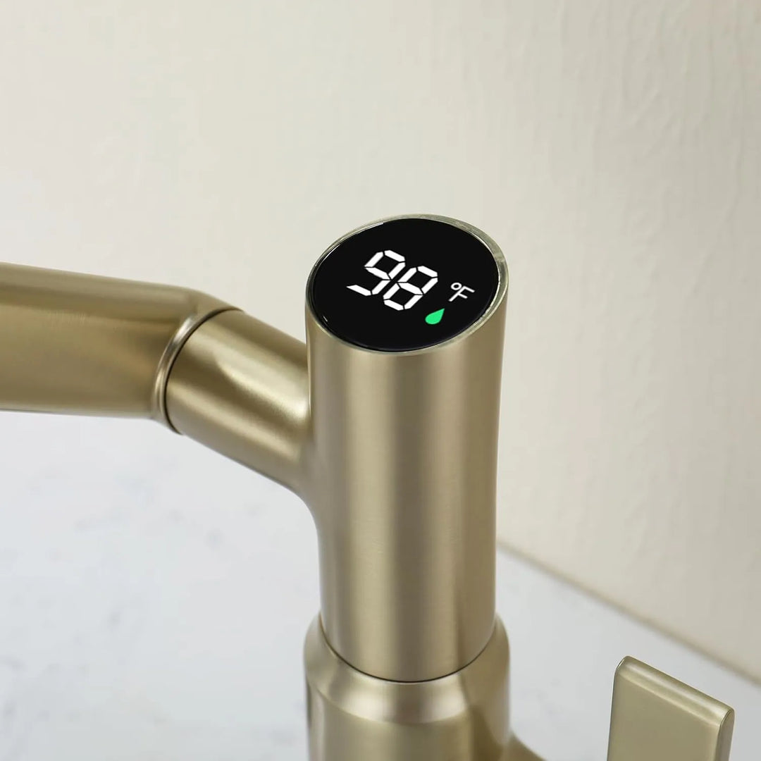 Rotatable Bathroom Faucet with Temperature Display in Fahrenheit (Batteries-Free), BF2204