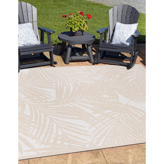 Contemporary Palm Leaf Textured Flat Weave Indoor/Outdoor Area Rug