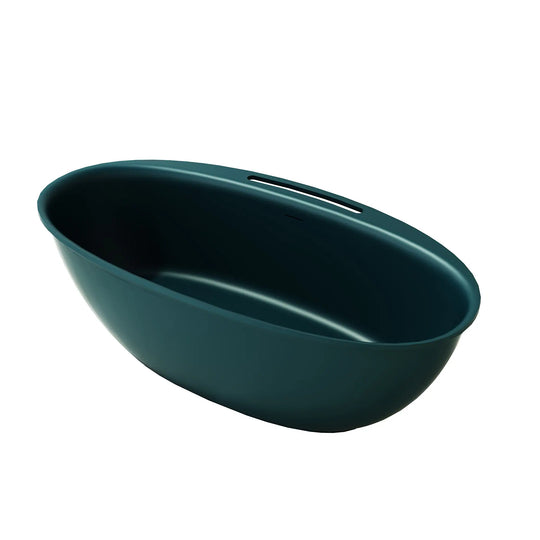Luxury Flatbottom Solid Surface Freestanding Soaking Bathtub with Discreet Towel Slot and Drain Assembly
