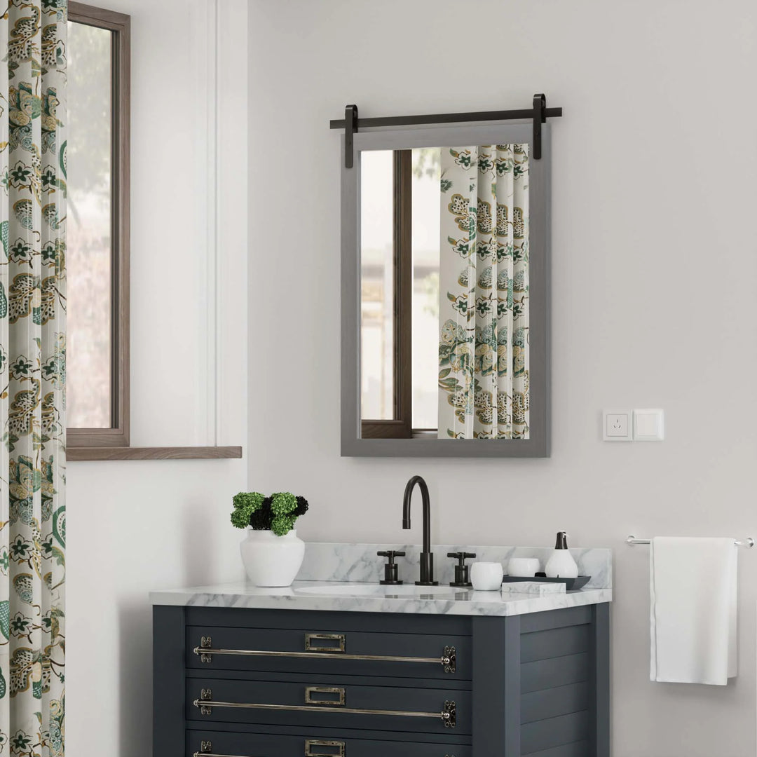 Farmhouse Barn Door Solid Wood Frame Bathroom Vanity Wall Mirror