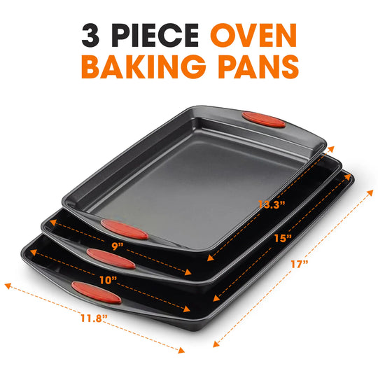 3-Piece Premium Nonstick Oven Baking Pan Set - Set of 3