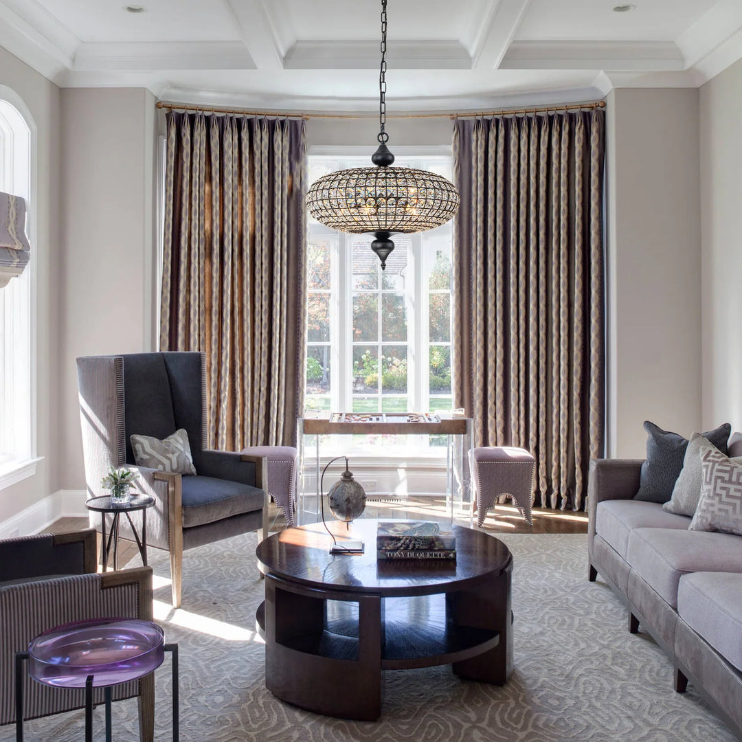 Retro French 4/5-Light Antique Brass Globe Crystal Chandelier for Living/Dining Room