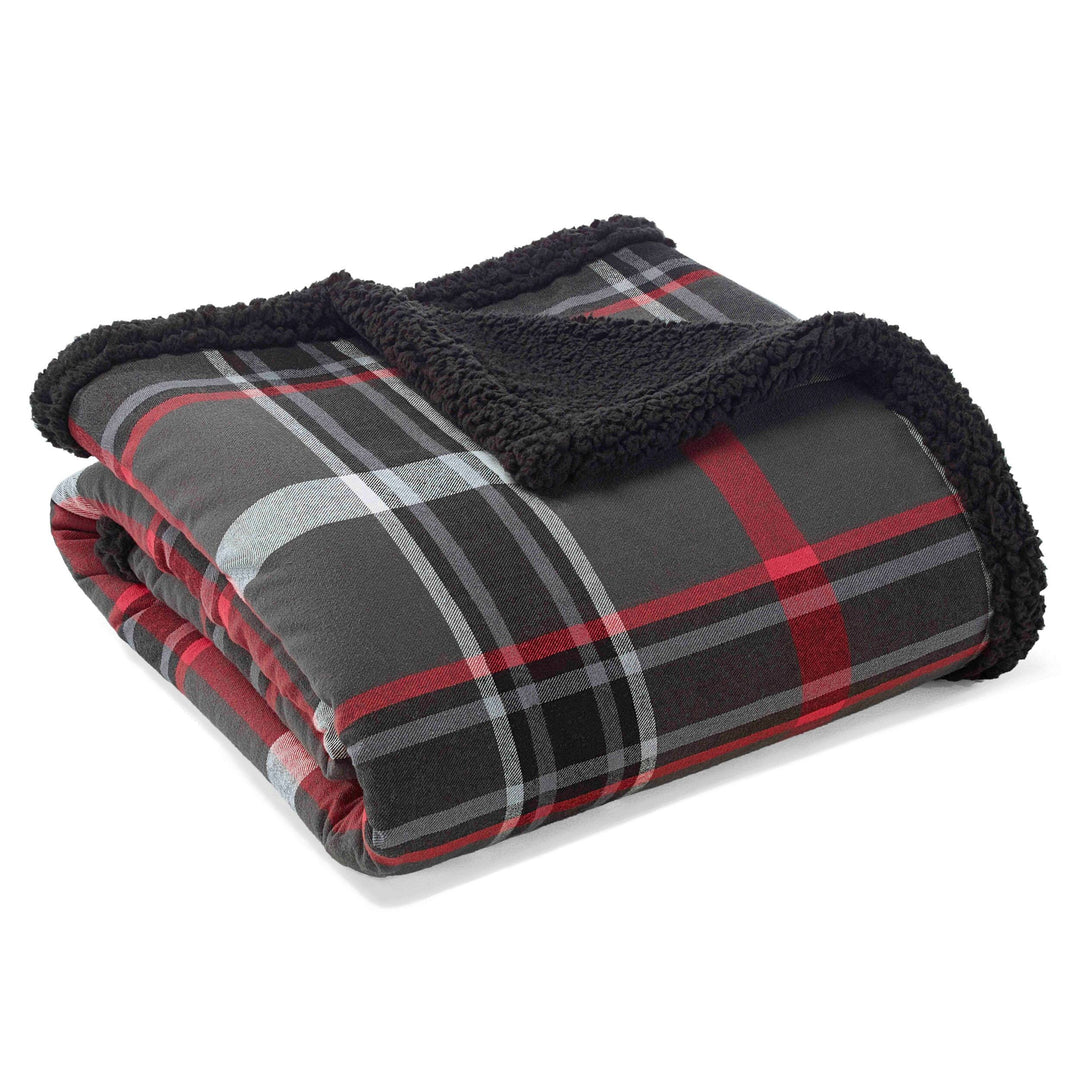 Flannel Cotton with Faux Shearling Reverse Throw Blanket (50X60 Inches)