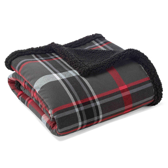 Flannel Cotton with Faux Shearling Reverse Throw Blanket (50X60 Inches)