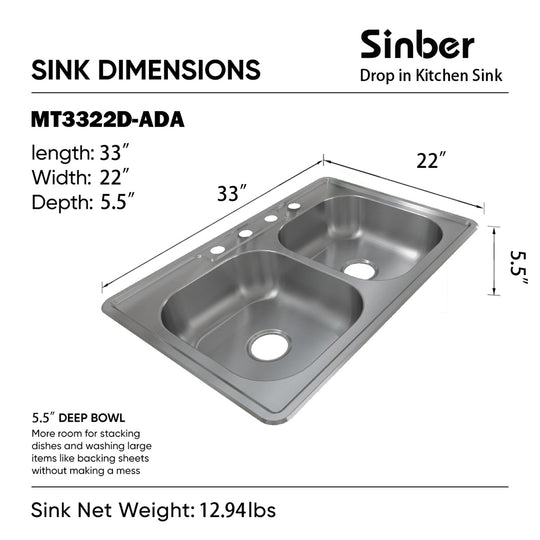 Drop in Double Bowl 304 Stainless Steel Kitchen Sink