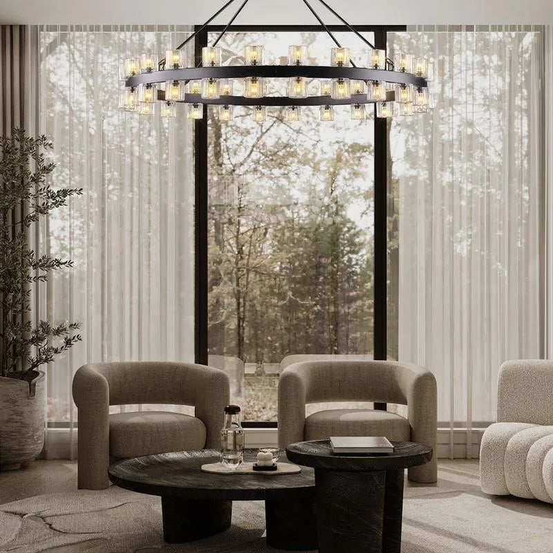 Wagon Wheel Chandelier with Crystal Shade