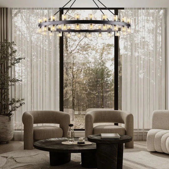 Wagon Wheel Chandelier with Crystal Shade