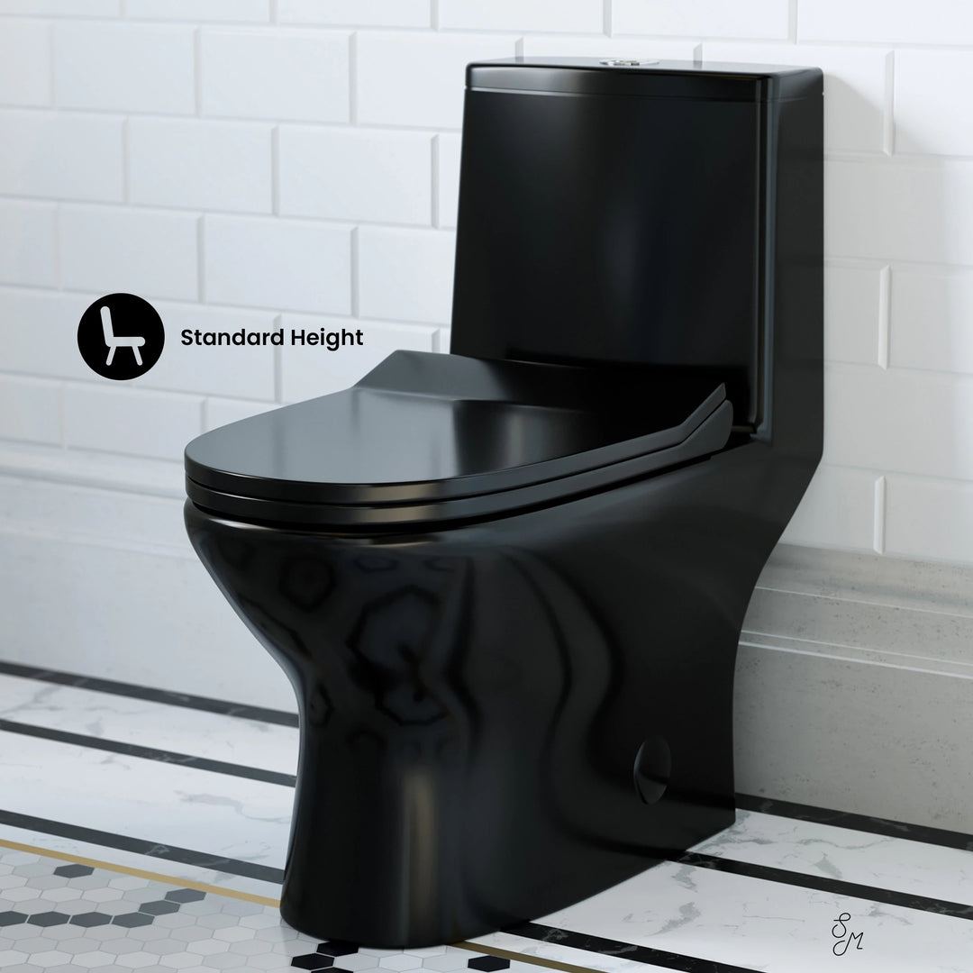 Ivy One Piece Toilet Dual Vortex Flush in Glossy Black 1.1/1.6 Gpf - 27.0" X 13.5" X 28.5"