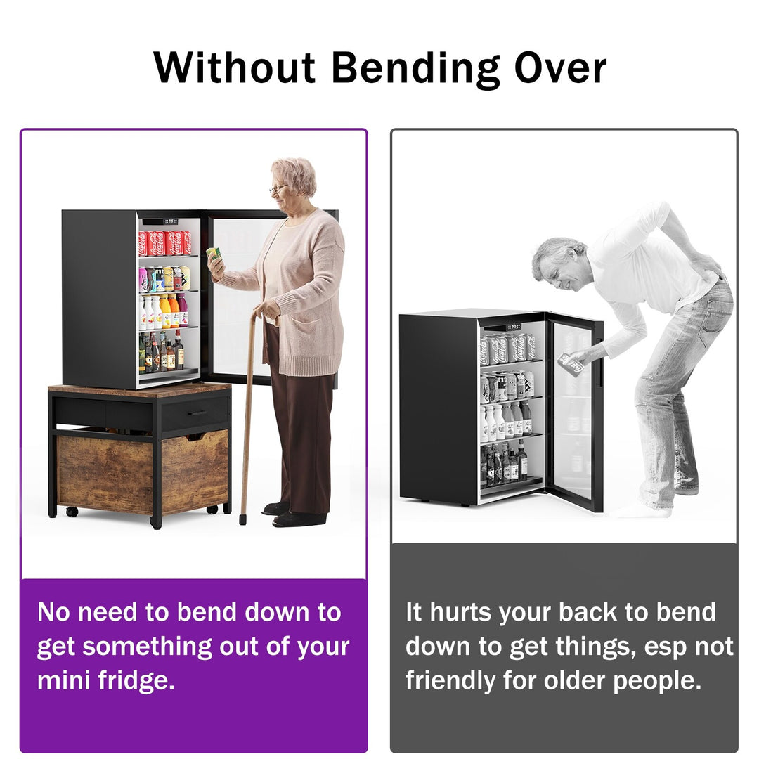 Modern Farmhouse Nightstand with Charging Station, Living Room End Table with Rolling Cabinet