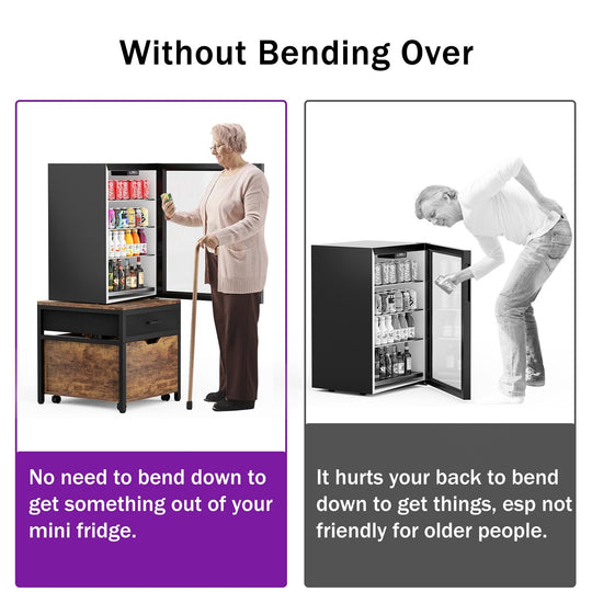 Modern Farmhouse Nightstand with Charging Station, Living Room End Table with Rolling Cabinet