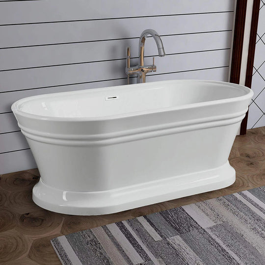 59" Freestanding Acrylic Soaking Bathtub with Overflow & Pop-Up Drain