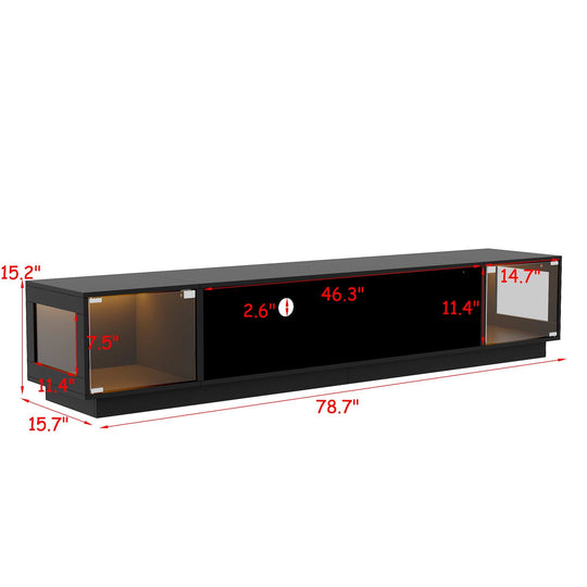Modern Black Fireplace TV Stand Combo,Remote Fireplace Heater,2 Drawers,Light Strip & USB