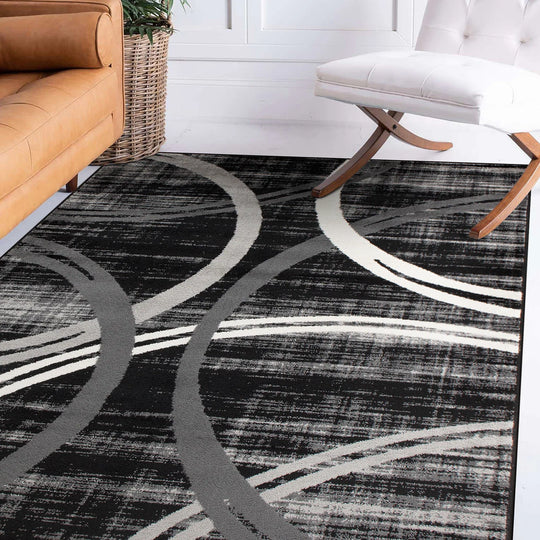 Contemporary Abstract Circles Design Area Rug