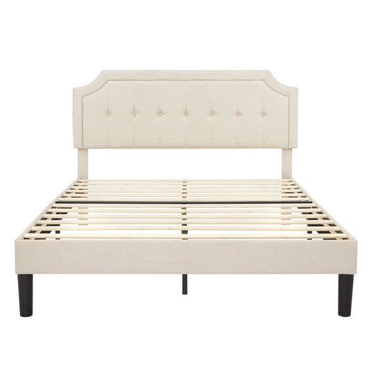 Javlergo Modern Upholstered Bed Frame with Height Adjustable Headboard Heavy-Duty Frame No Box Spring Needed