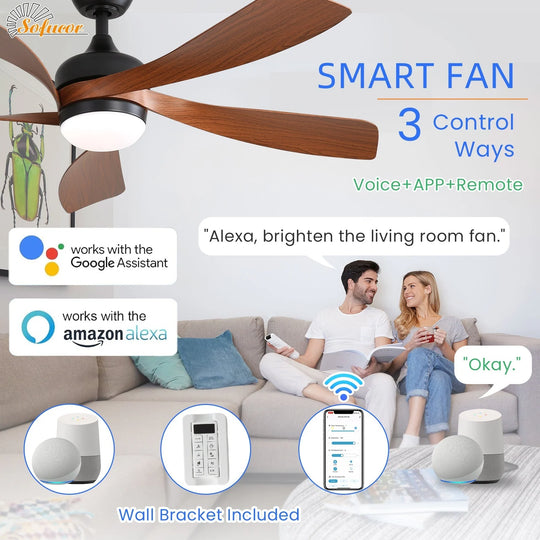 Sofucor 45/52 Inch Ceiling Fan with Remote & Lights Quiet DC Motor 5 Blade High CFM Modern Fan