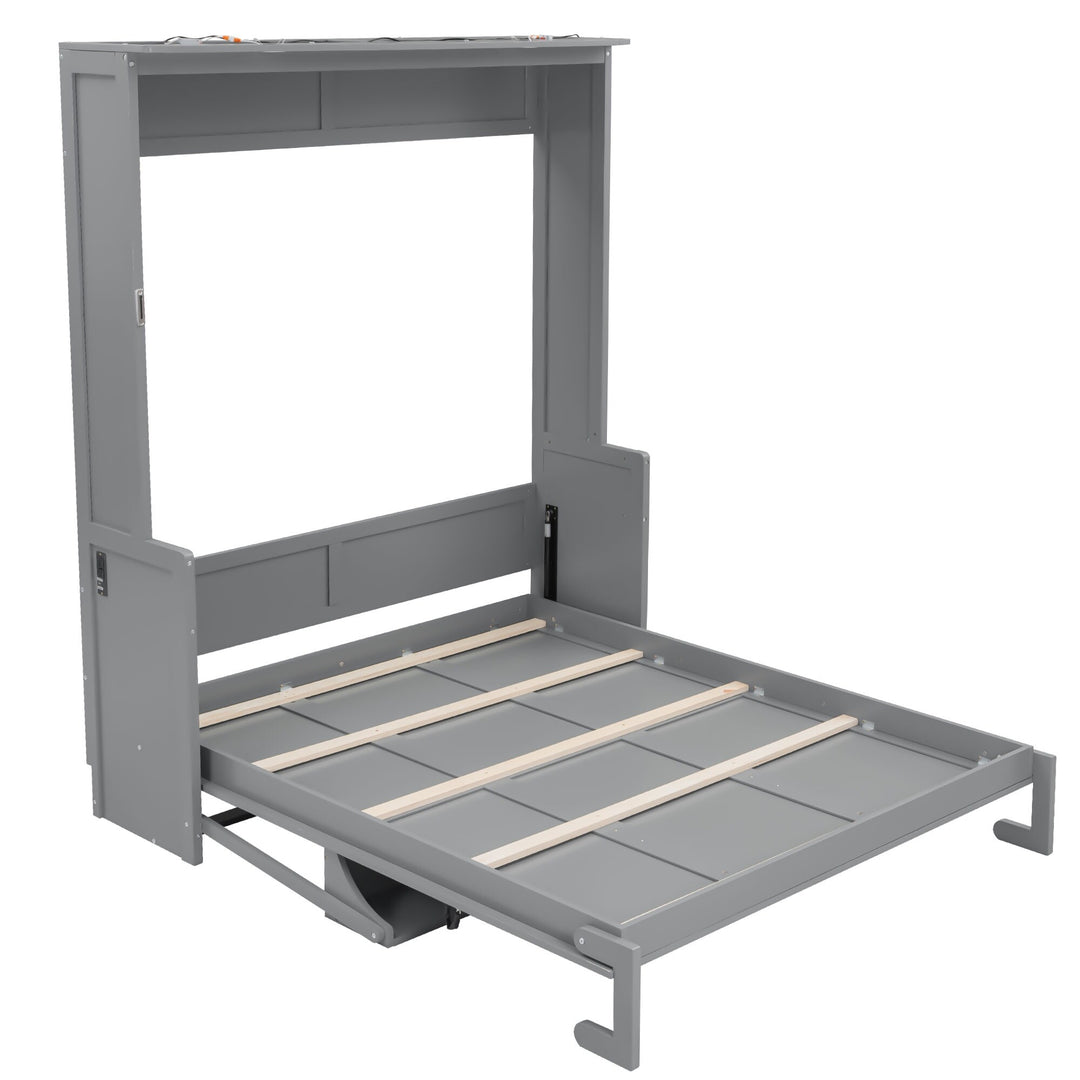 Queen Size Murphy Bed with Fold-Down Desk, Dual LED Lights & Built-In USB Power Station