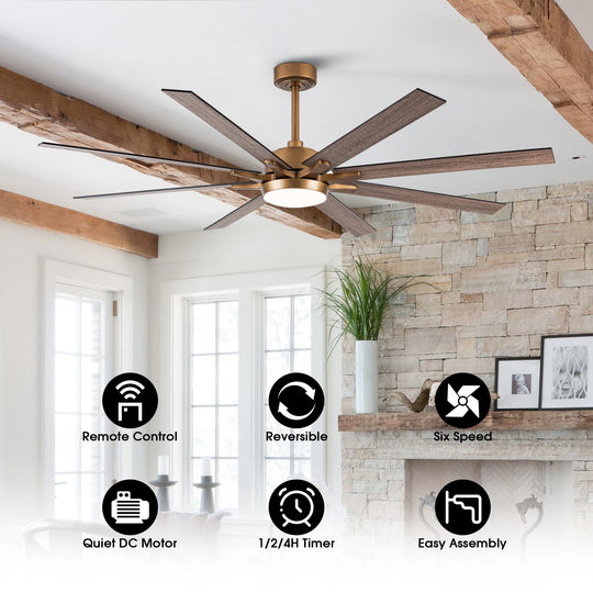 65-Inch Modern Reversible Dimmable Large Ceiling Fan with Light and Remote