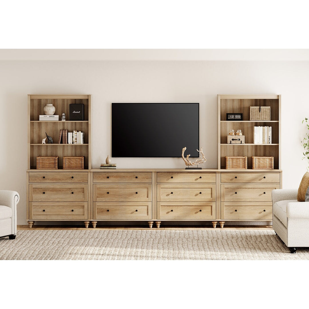 Entertainment Center with Bookshelves for Tvs up to 75", Oak